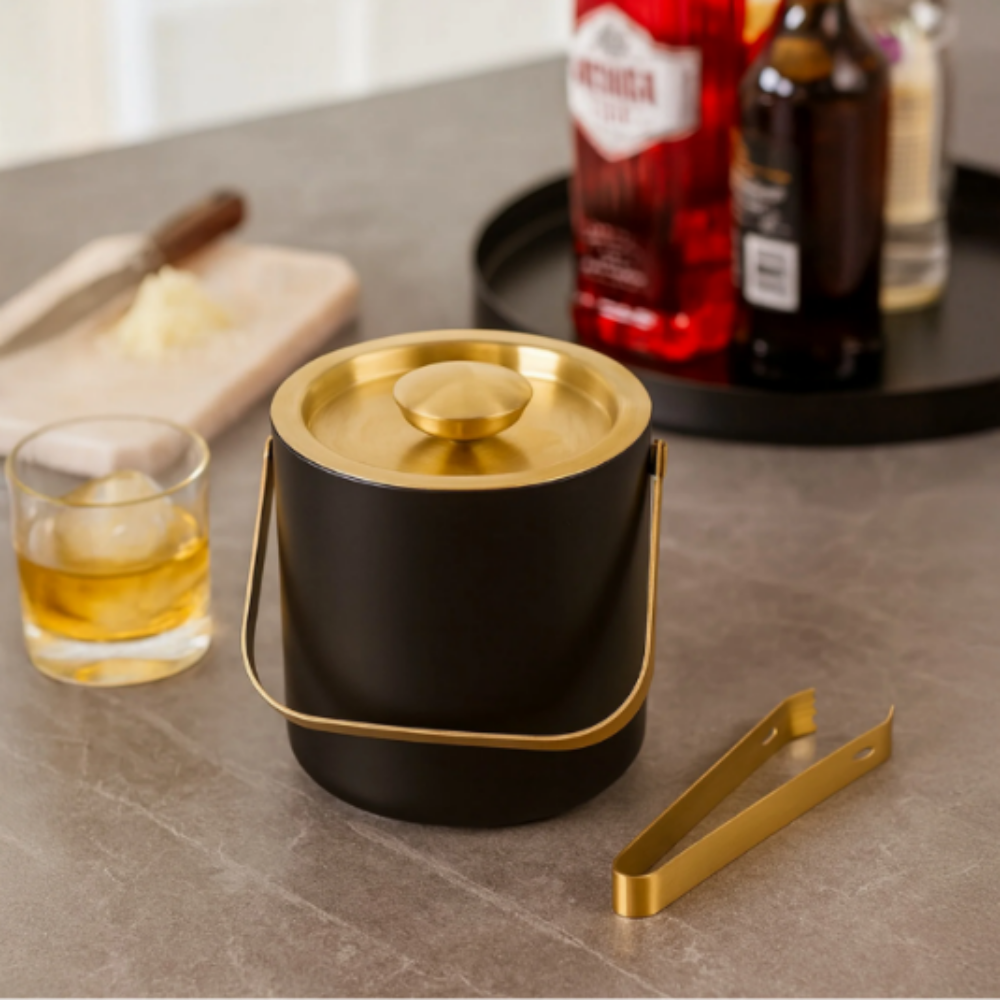 Bar Butler Double Wall Ice Bucket Black & Gold 1.3L