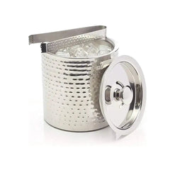 BarCraft Stainless Steel Hammered Ice Bucket & Tong Set