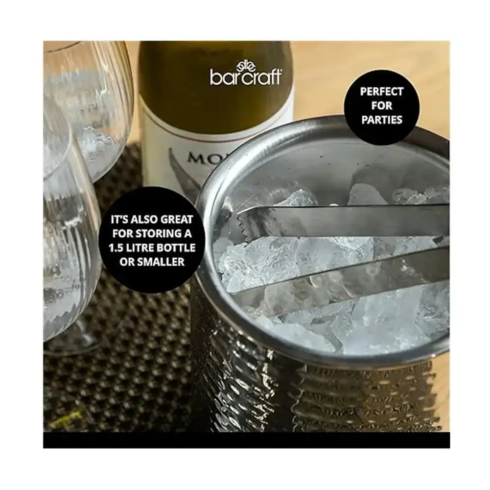 BarCraft Stainless Steel Hammered Ice Bucket & Tong Set