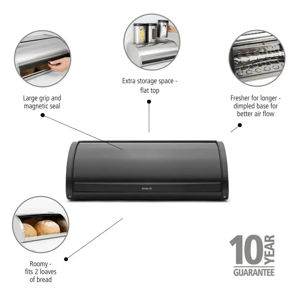 Brabantia Bread Bin Roll Top Matt Black