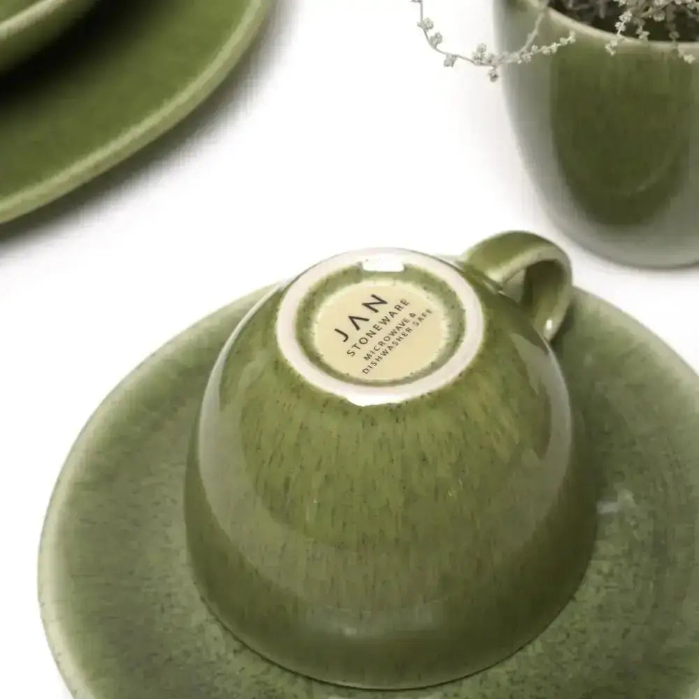 Jan Ashes & Olive Cups with Saucers Green Set of 4