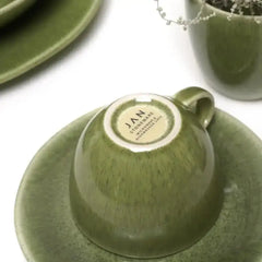Jan Ashes & Olive Cups with Saucers Green Set of 4